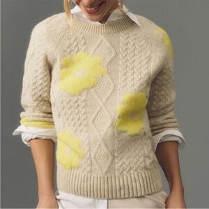 Anthropologie Maeve The Gracey cable floral pullover sweater